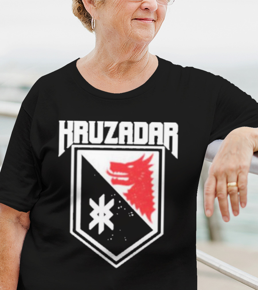 Kruzadar Shield With Red Wolf Emblem T-Shirt