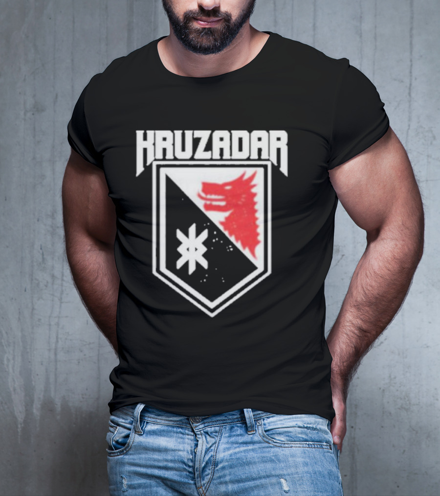 Kruzadar Shield With Red Wolf Emblem T-Shirt