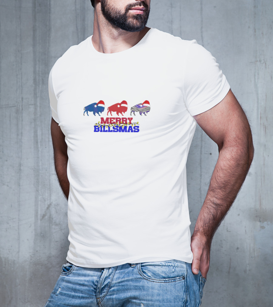 Merry Billmas Buffalo Bills Christmas Lights Buffalo Icons T-Shirt