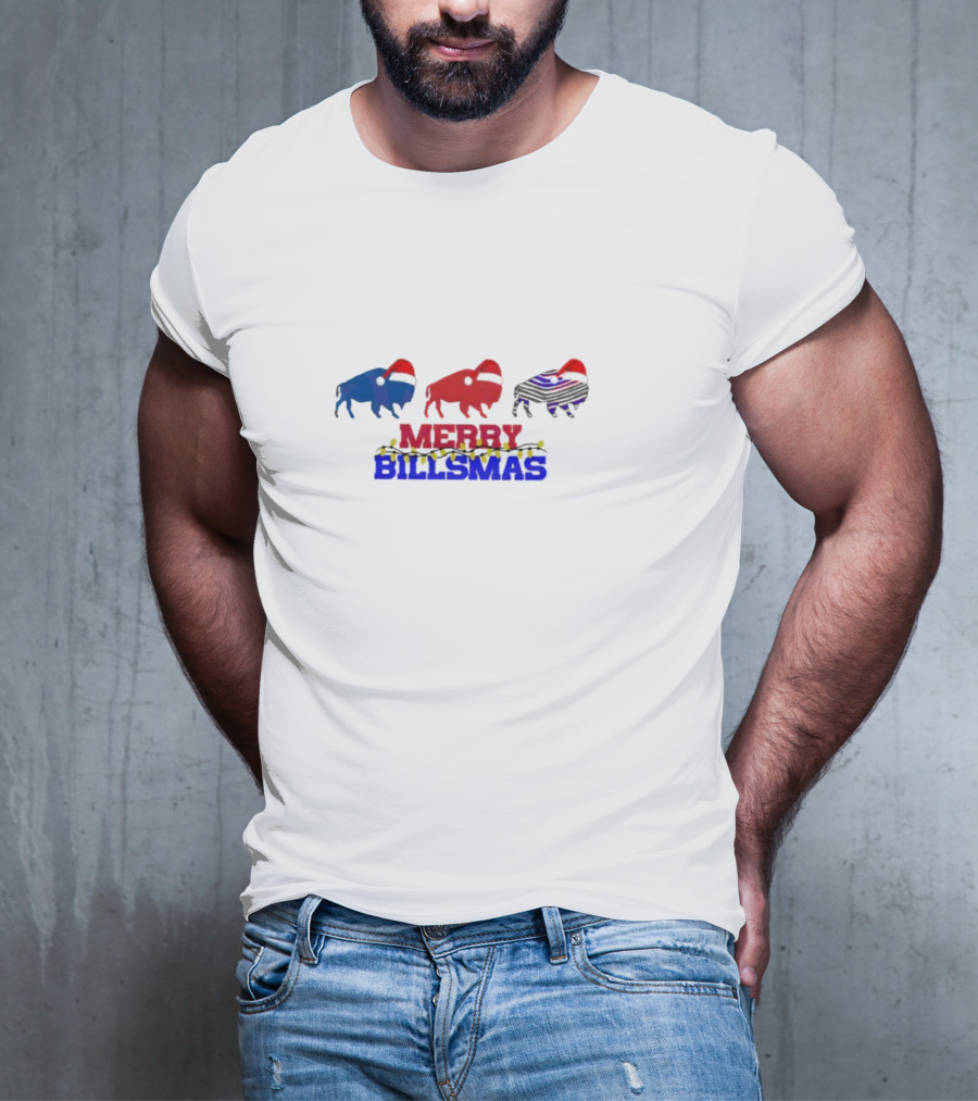 Merry Billmas Buffalo Bills Christmas Lights Buffalo Icons T-Shirt