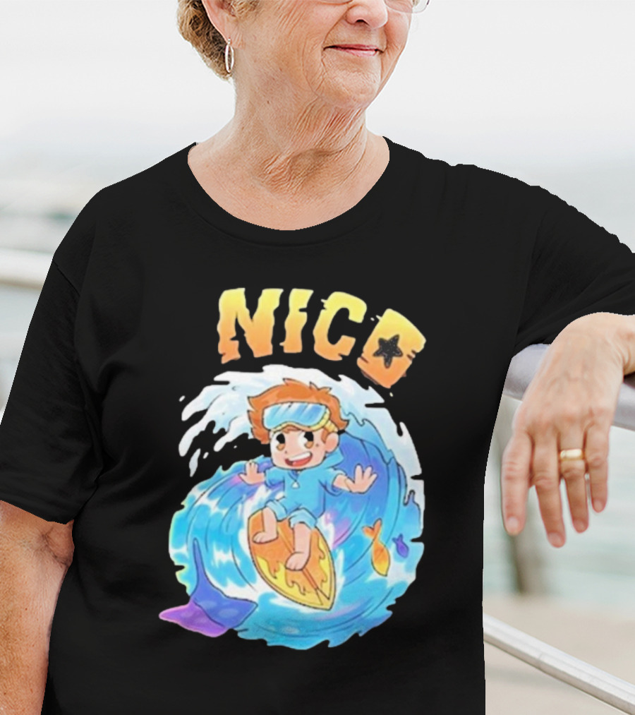 Nico Surfing In Ocean Wave Art With Cash And Nico Nico Starfish T-Shirt