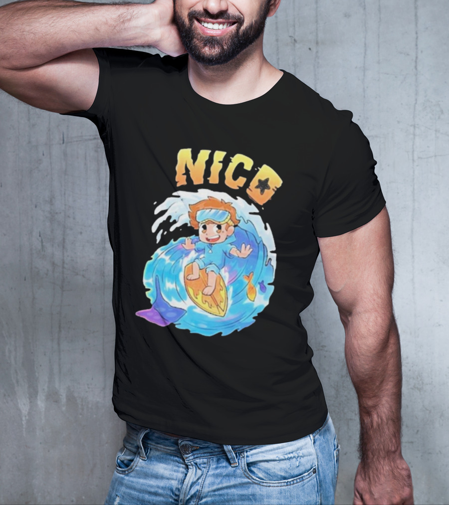 Nico Surfing In Ocean Wave Art With Cash And Nico Nico Starfish T-Shirt