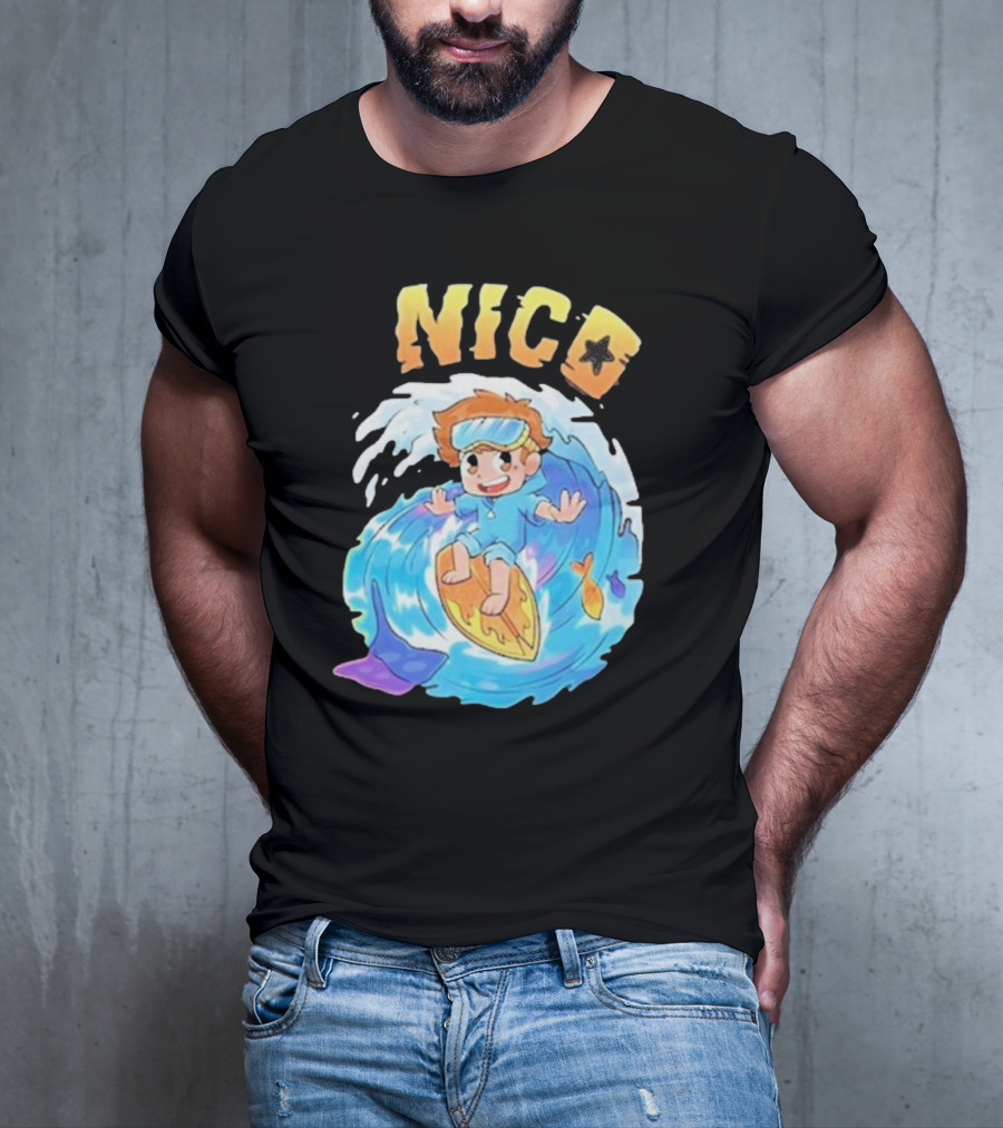 Nico Surfing In Ocean Wave Art With Cash And Nico Nico Starfish T-Shirt