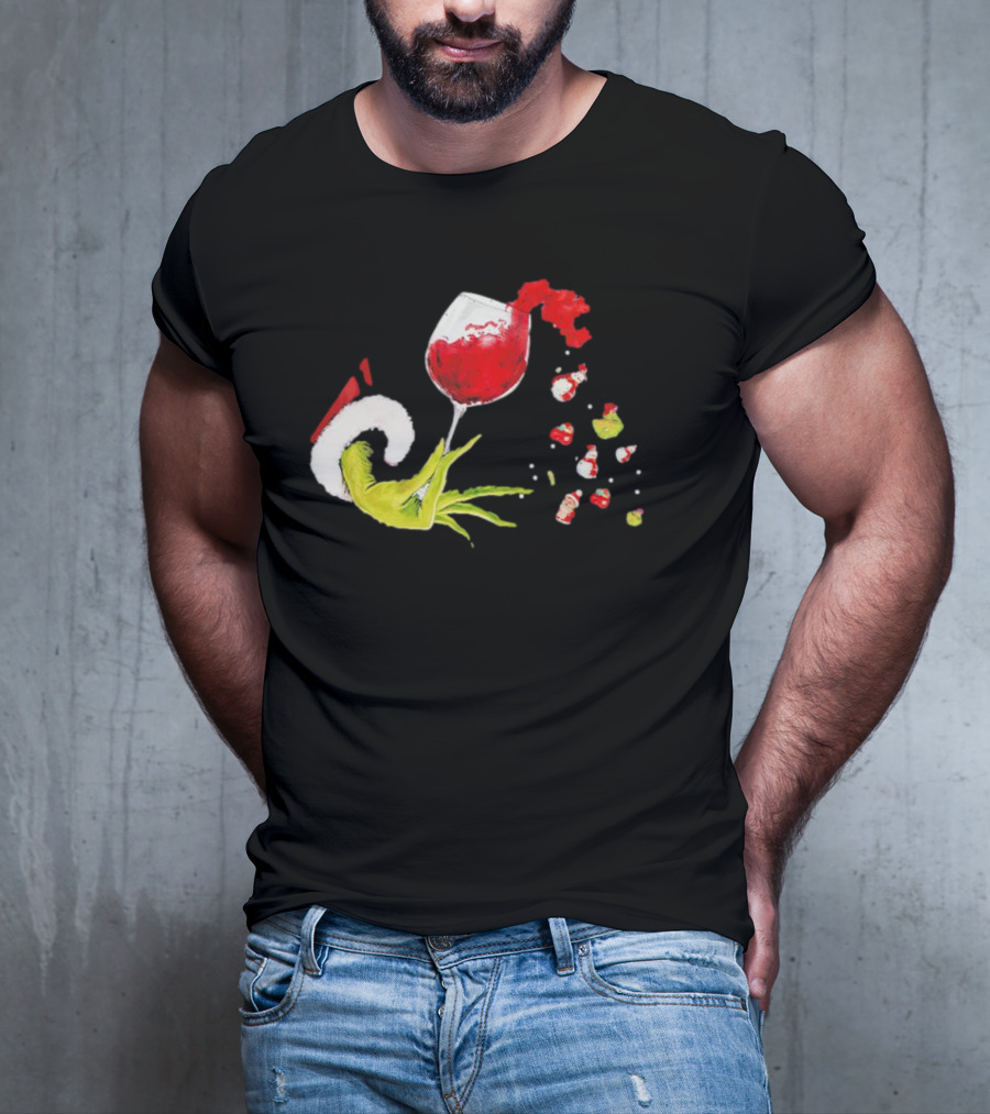 Grinch Hand Christmas Wine Glass Festive Holiday T-Shirt