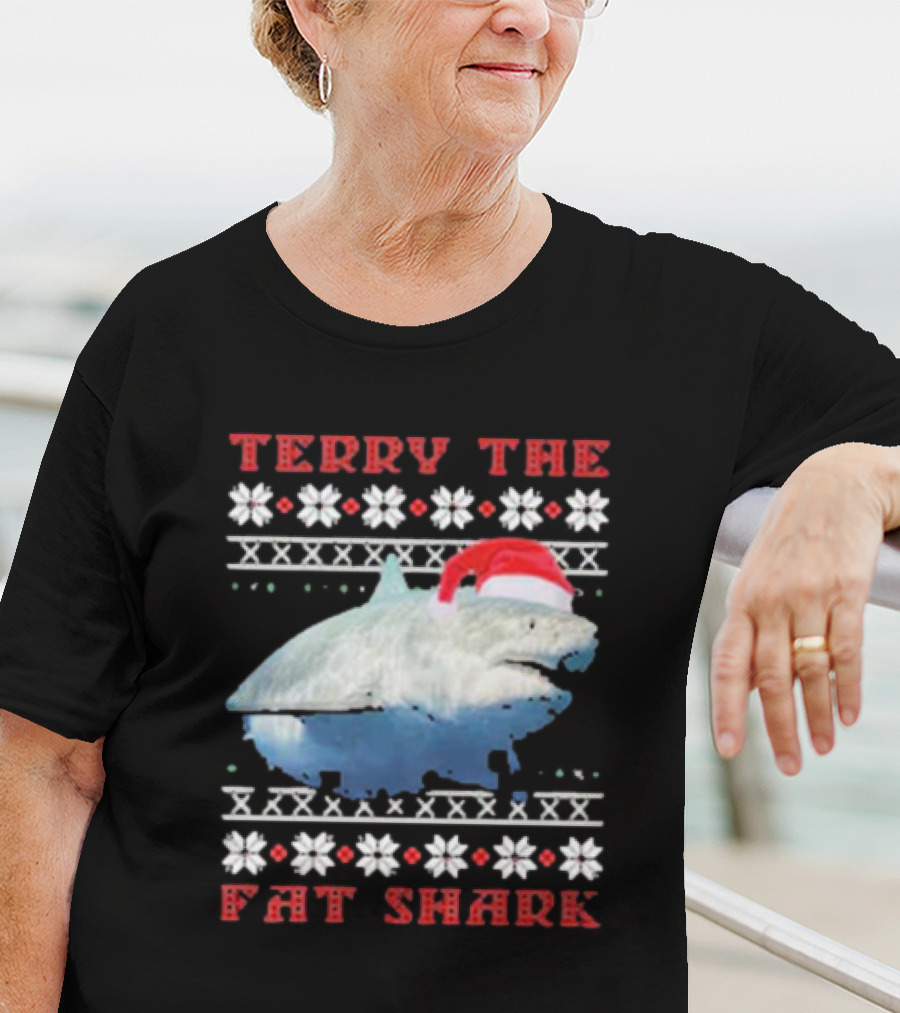 Terry The Fat Shark Christmas Santa Hat Snowflake T-Shirt