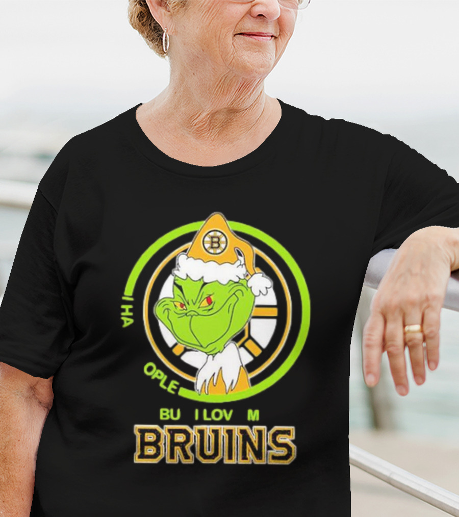 The Grinch Santa Boston Bruins I Hate People But Love My Hockey Team T-Shirt