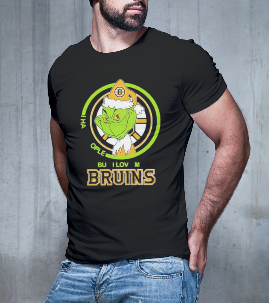 The Grinch Santa Boston Bruins I Hate People But Love My Hockey Team T-Shirt