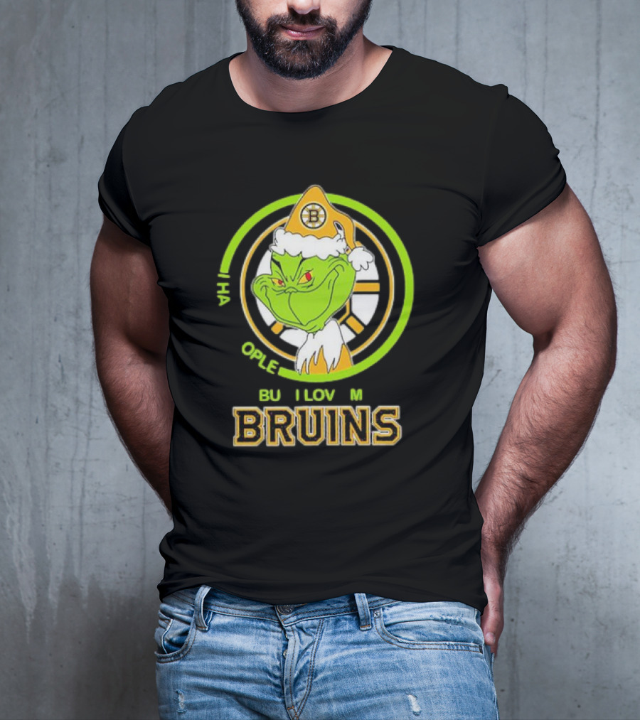 The Grinch Santa Boston Bruins I Hate People But Love My Hockey Team T-Shirt