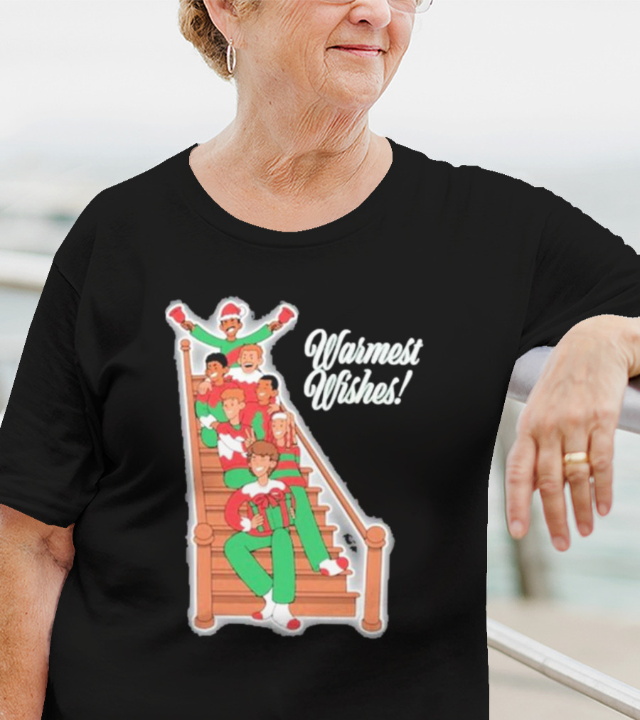 Warmest Wishes Holiday Family On Stairs In Festive Pajamas T-Shirt