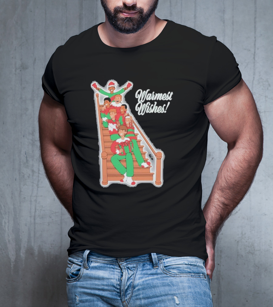 Warmest Wishes Holiday Family On Stairs In Festive Pajamas T-Shirt