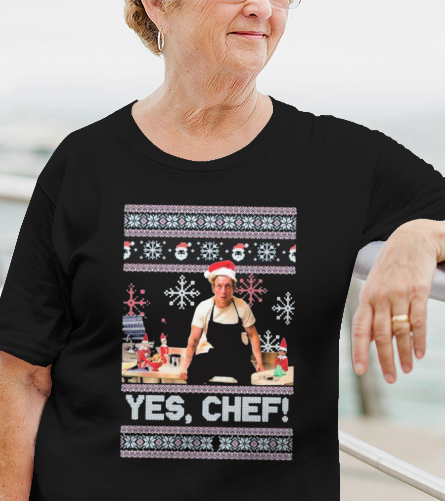Yes Chef Snowflakes Christmas Elves Santa Hat T-Shirt