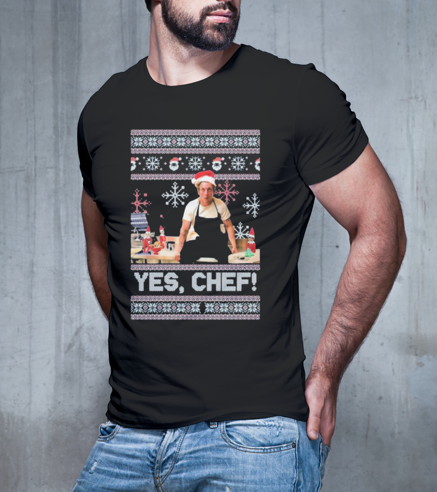 Yes Chef Snowflakes Christmas Elves Santa Hat T-Shirt