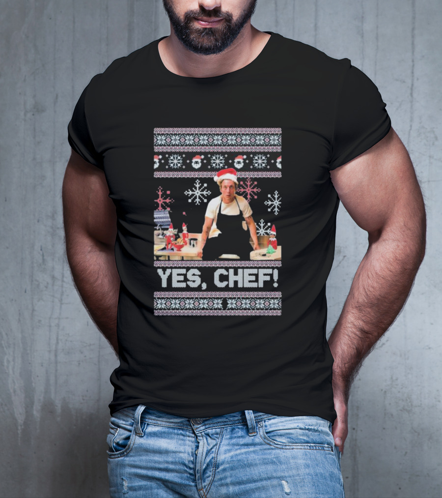 Yes Chef Snowflakes Christmas Elves Santa Hat T-Shirt