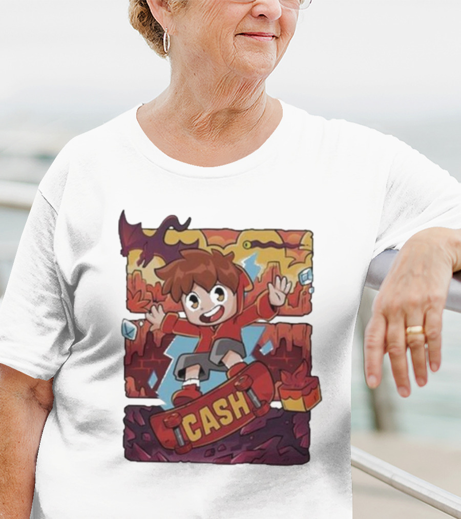 Cash Red Hot Skateboarder Adventure With Dragon And Gems T-Shirt