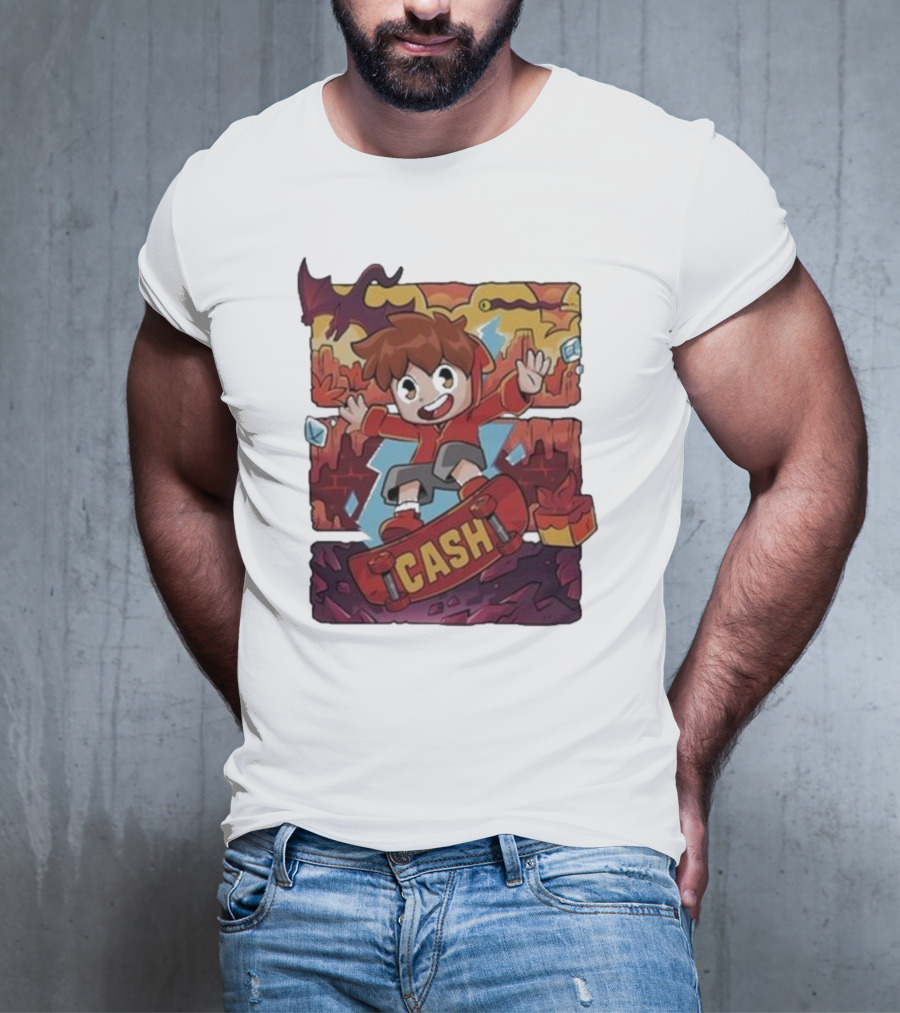 Cash Red Hot Skateboarder Adventure With Dragon And Gems T-Shirt