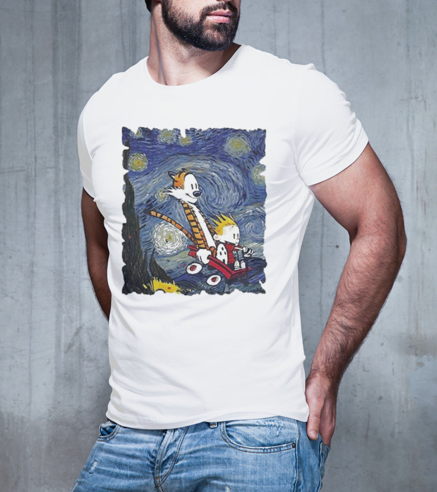 Vincent Van Gogh Starry Night Calvin And Hobbes Wagon T-Shirt