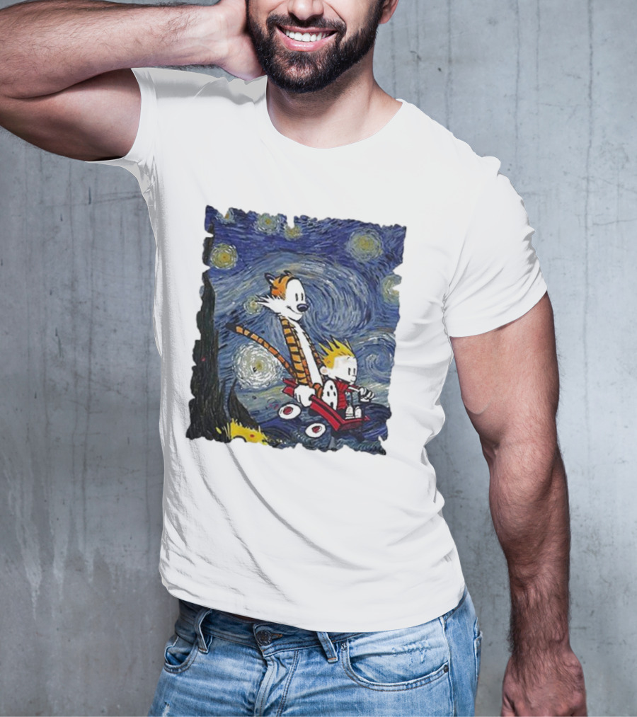 Vincent Van Gogh Starry Night Calvin And Hobbes Wagon T-Shirt