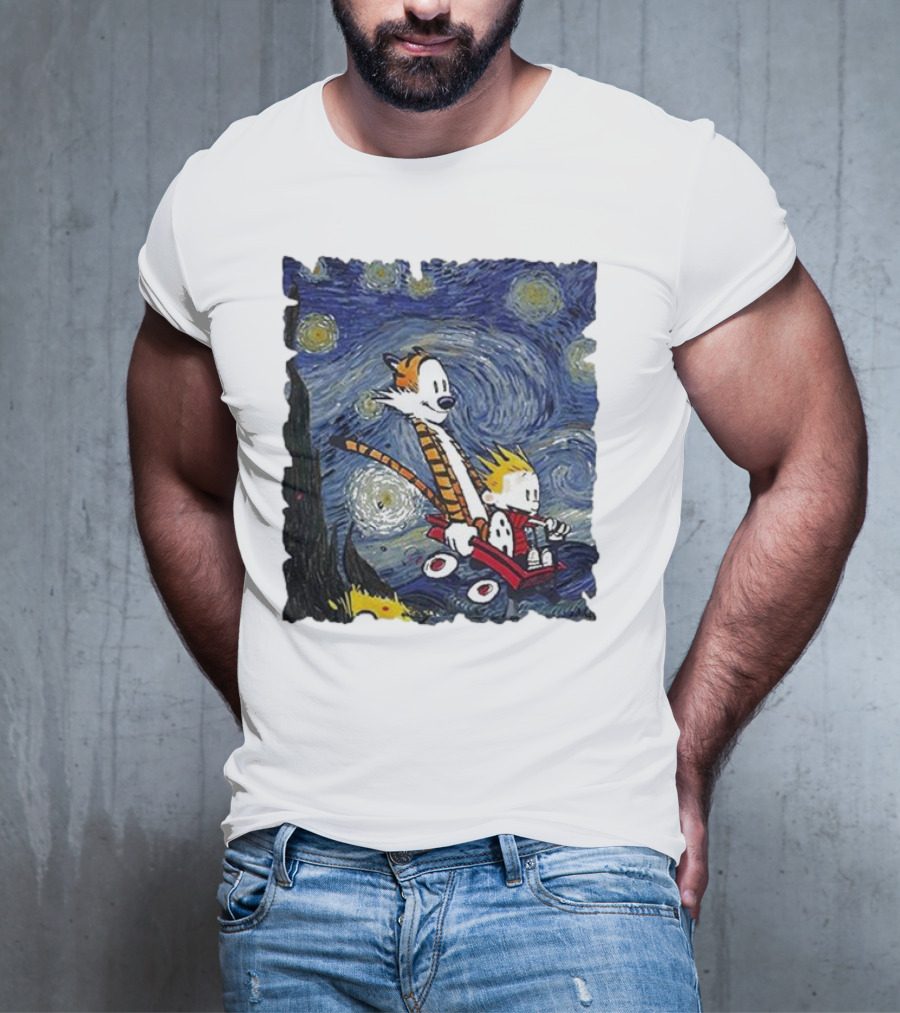 Vincent Van Gogh Starry Night Calvin And Hobbes Wagon T-Shirt
