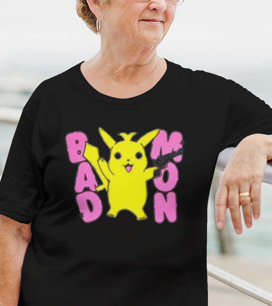 Bad Mon Pikachu With Pink Bold Letters T-Shirt