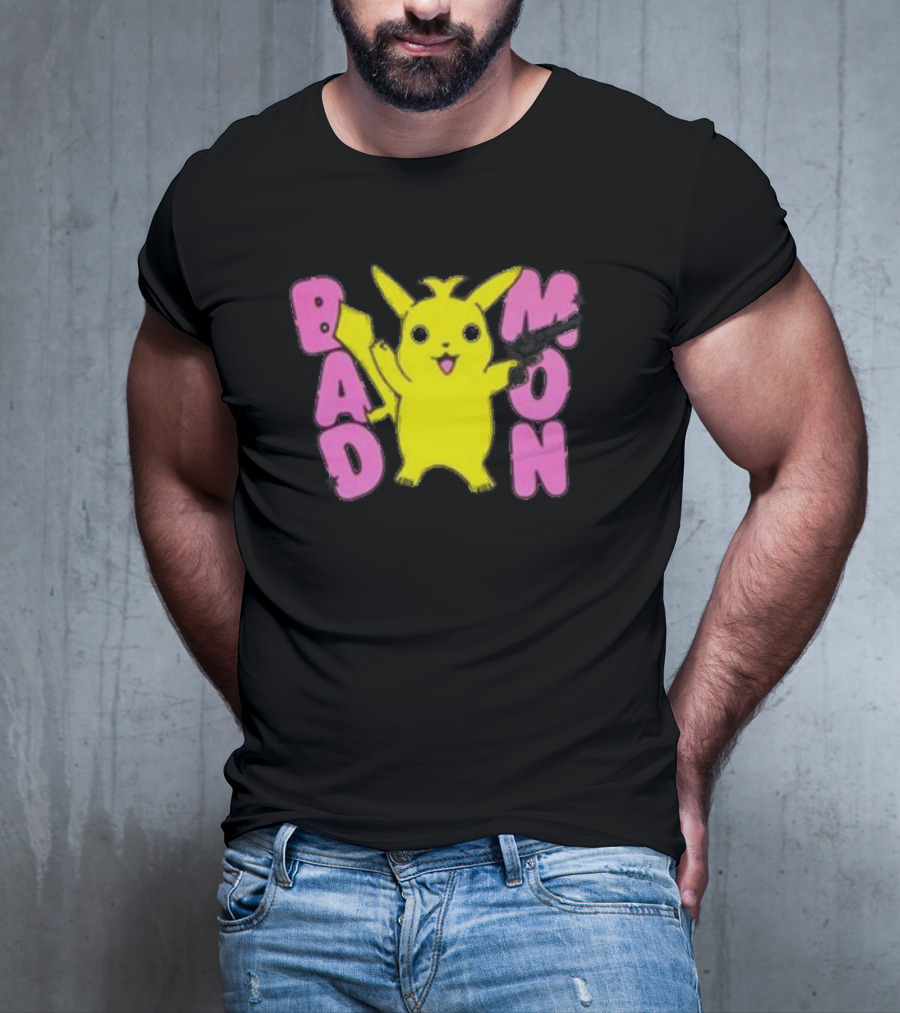 Bad Mon Pikachu With Pink Bold Letters T-Shirt