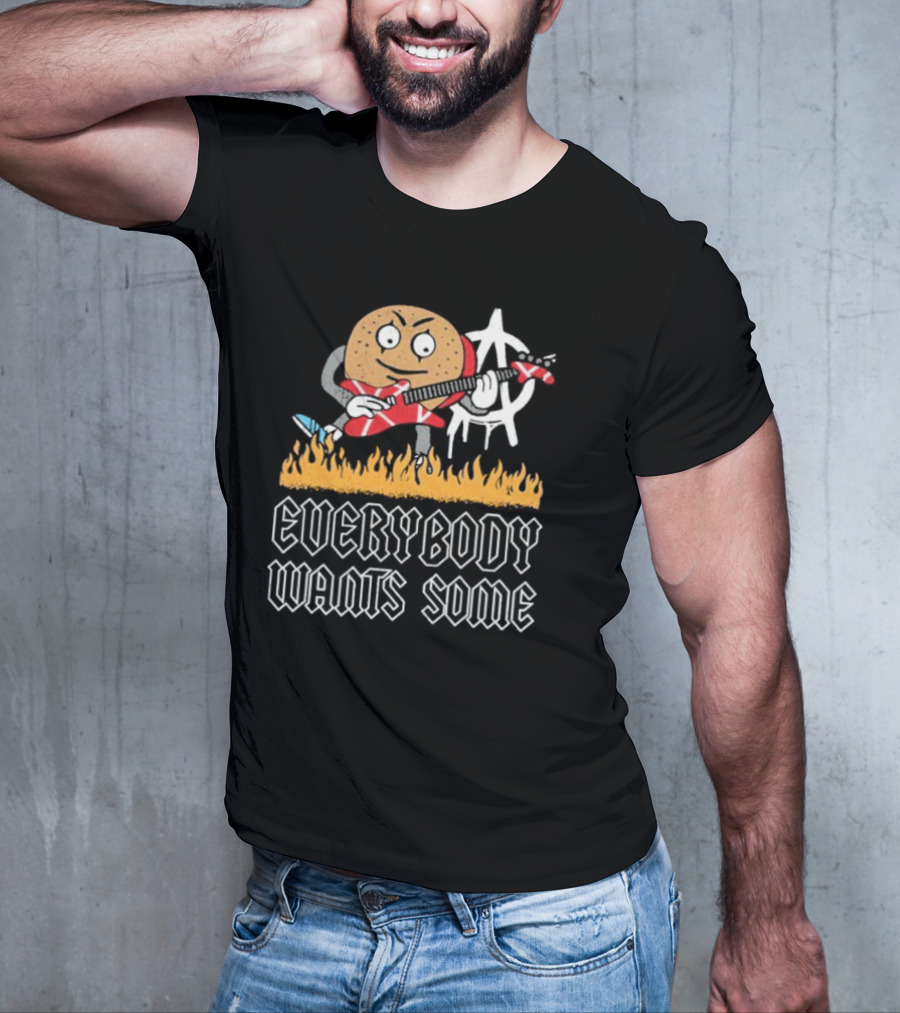 Everybody Wants Some Burger Playing Guitar With Anarchy Symbol And Flames T-Shirt