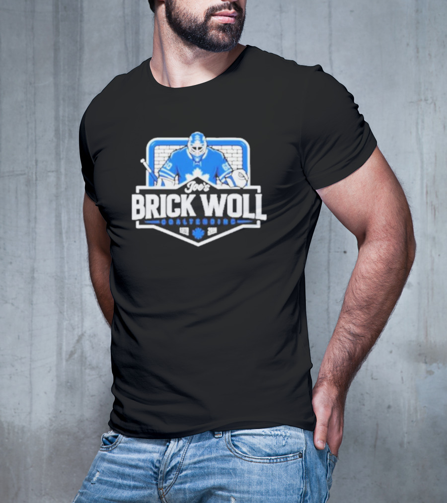 Joe's Brick Woll Goaltending Hockey Maple Leafs 60 Blue Goalie Blocking Net T-Shirt