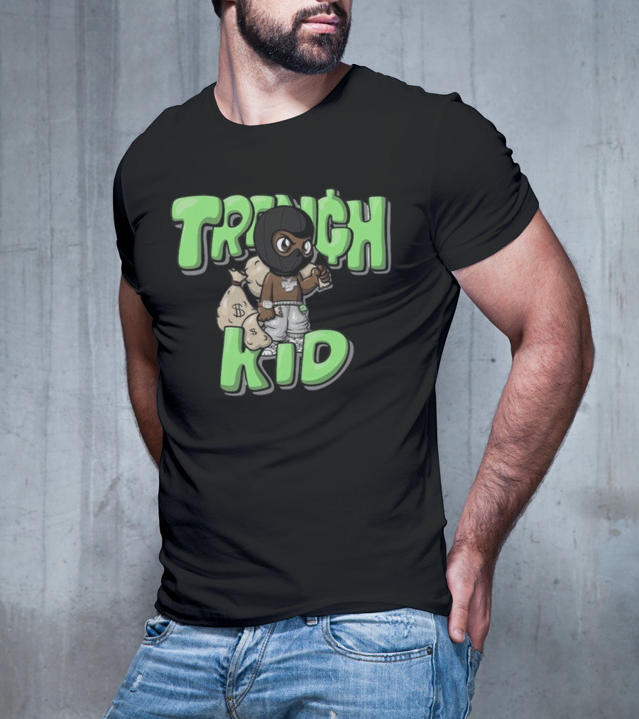 Lil Tjay Trench Kid Black Mask Money Bag T-Shirt