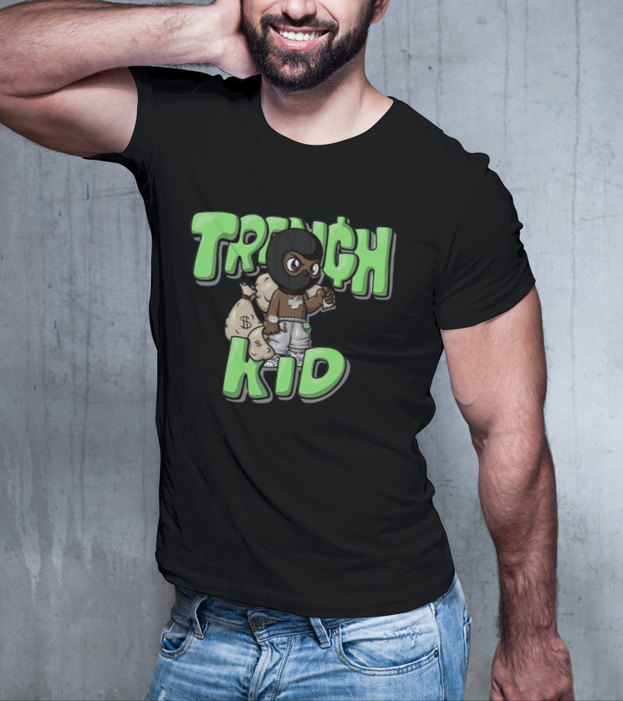 Lil Tjay Trench Kid Black Mask Money Bag T-Shirt