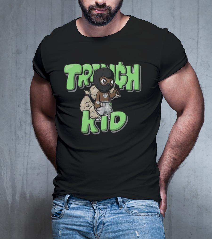Lil Tjay Trench Kid Black Mask Money Bag T-Shirt
