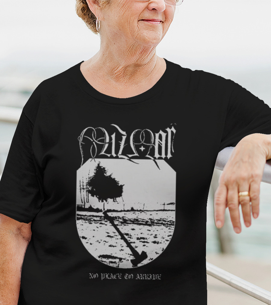 Mizmor No Place To Arriwe Black Metal Shield And Forest Scene T-Shirt