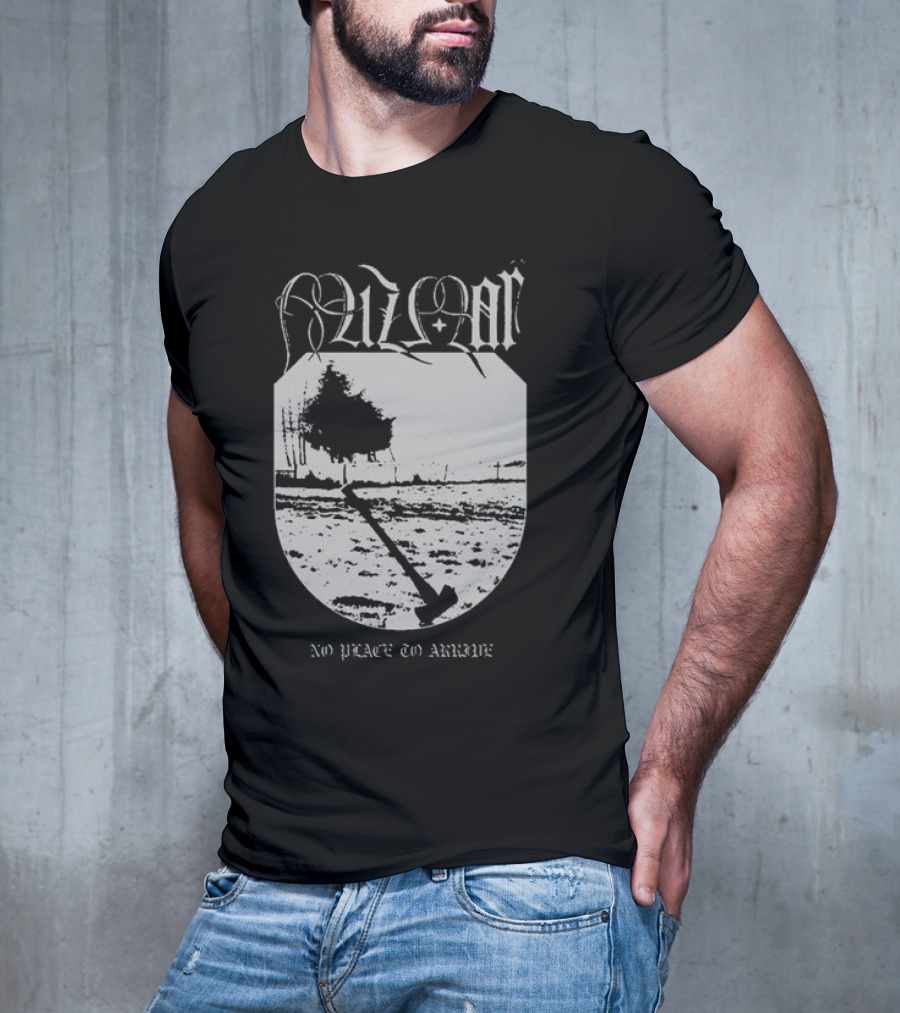 Mizmor No Place To Arriwe Black Metal Shield And Forest Scene T-Shirt