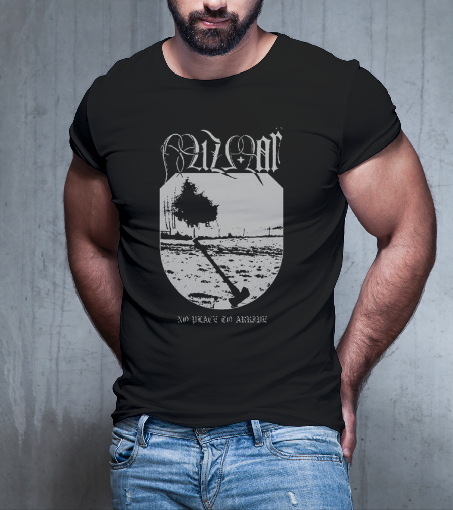 Mizmor No Place To Arriwe Black Metal Shield And Forest Scene T-Shirt