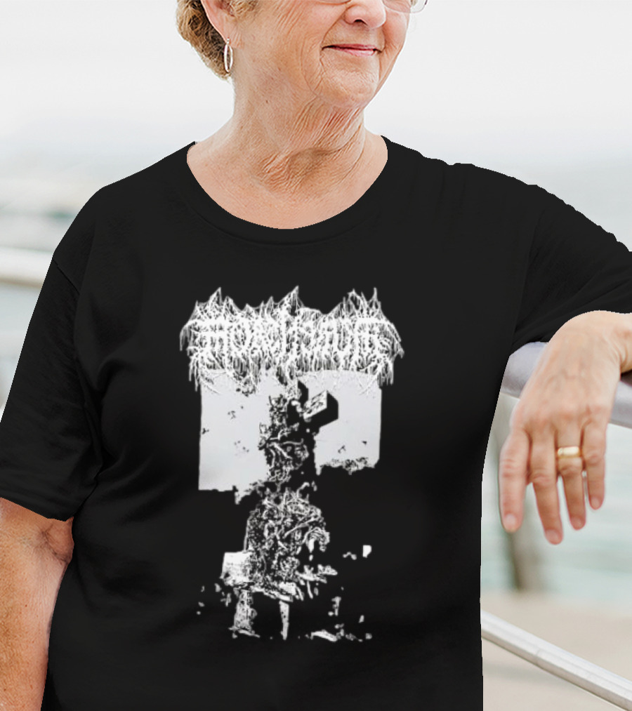 Mortiferum Burial Stone Cross Death Metal Band Logo With Gothic Cemetery T-Shirt