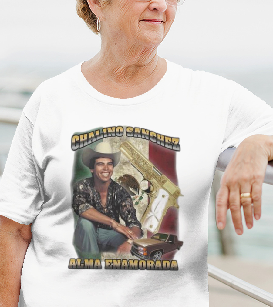 Chalino Sanchez Alma Enamorada Mexican Flag Gold Gun Pickup Truck T-Shirt