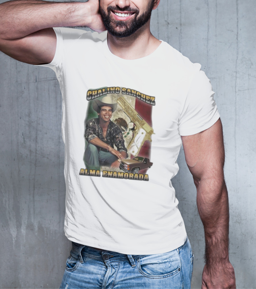 Chalino Sanchez Alma Enamorada Mexican Flag Gold Gun Pickup Truck T-Shirt