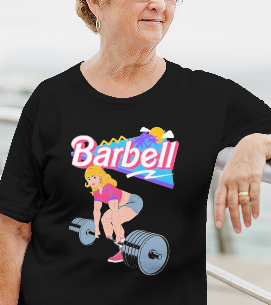 Barbie Lifting Barbell Retro Beach Sunset Fitness Aesthetic T-Shirt