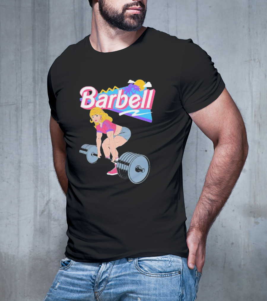 Barbie Lifting Barbell Retro Beach Sunset Fitness Aesthetic T-Shirt