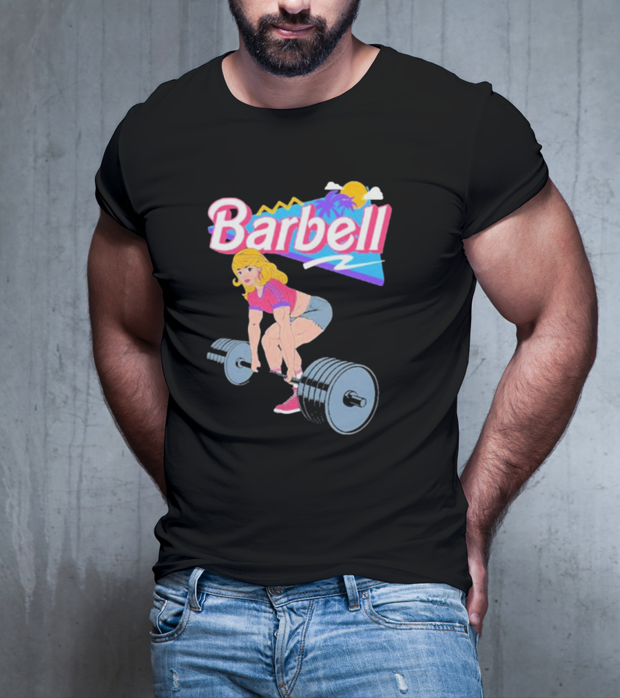 Barbie Lifting Barbell Retro Beach Sunset Fitness Aesthetic T-Shirt