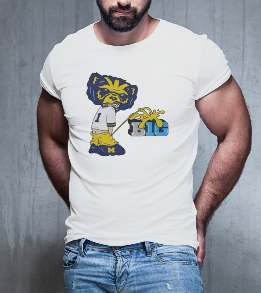 MI Wolverine Mascot Pissing On Big Ten Logo T-Shirt
