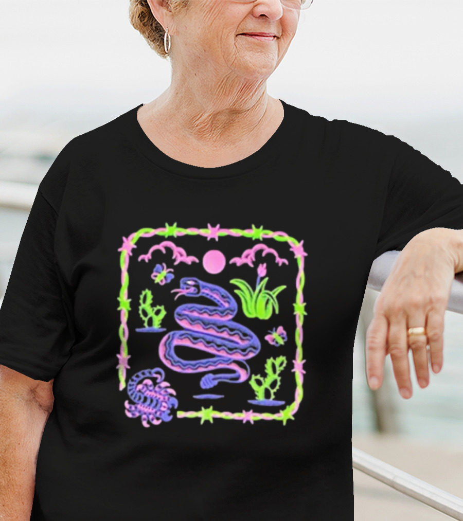 Night Creeps Snake Moon Cactus And Stars T-Shirt