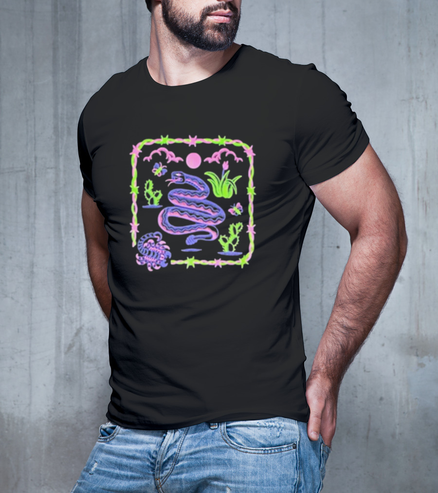 Night Creeps Snake Moon Cactus And Stars T-Shirt