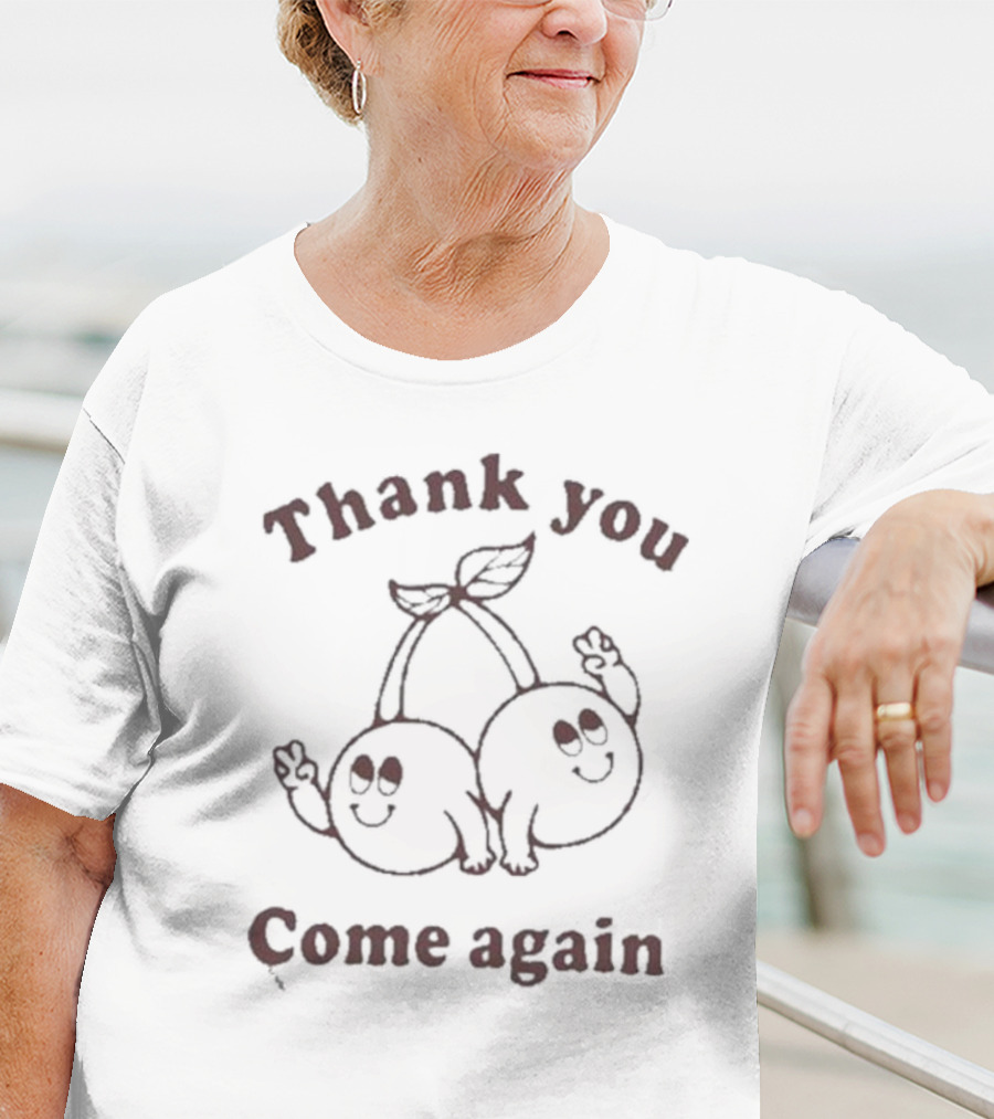 Thank You Come Again Cherry Cartoon Peace Sign T-Shirt