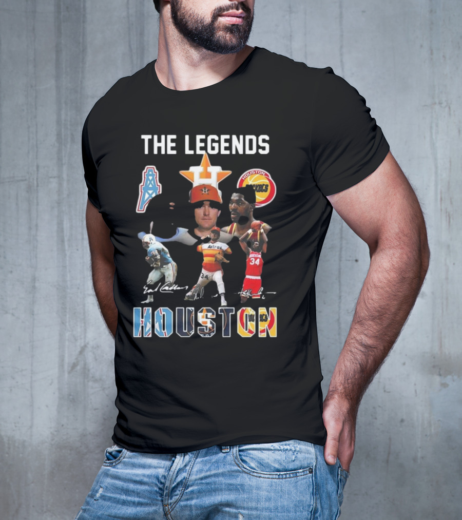 The Legends Of Houston Oilers Astros Rockets 34 Signatures H-Town T-Shirt
