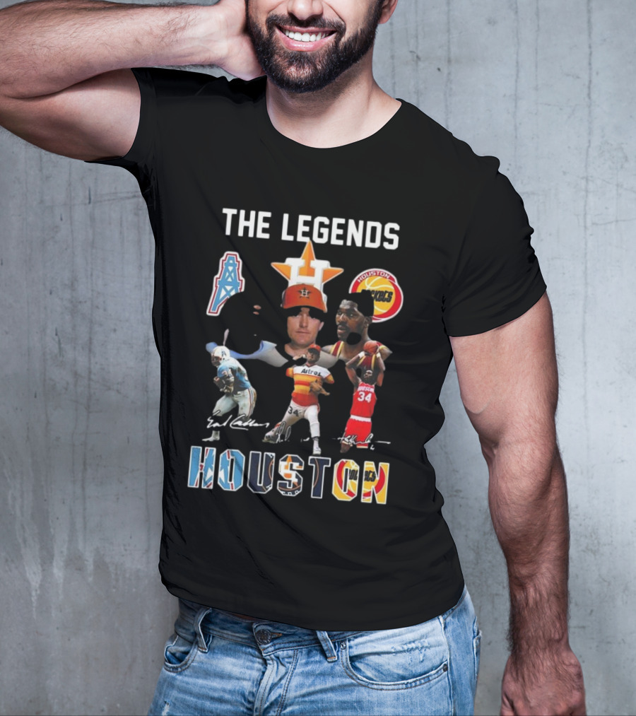 The Legends Of Houston Oilers Astros Rockets 34 Signatures H-Town T-Shirt