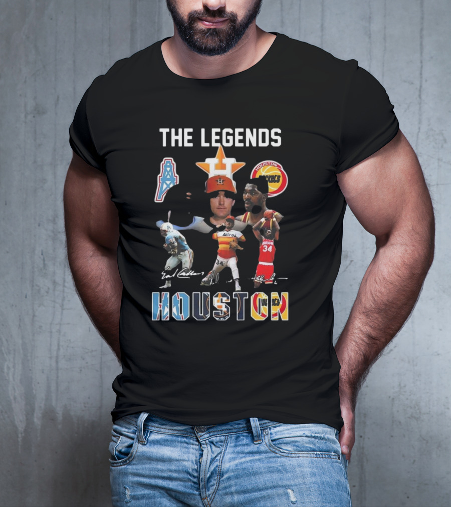 The Legends Of Houston Oilers Astros Rockets 34 Signatures H-Town T-Shirt