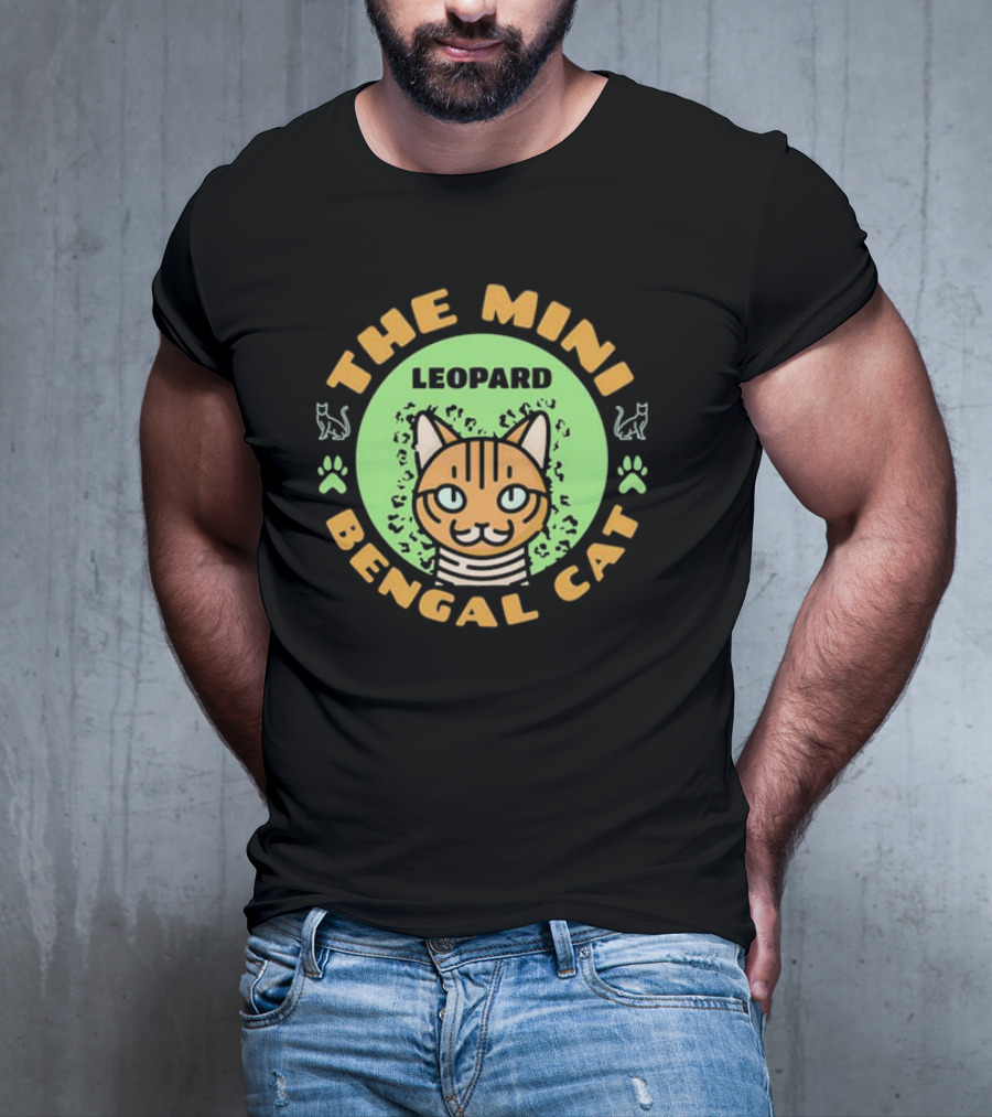 THE MINI LEOPARD BENGAL CAT PAWS AND WHISKERS ICONS T-Shirt