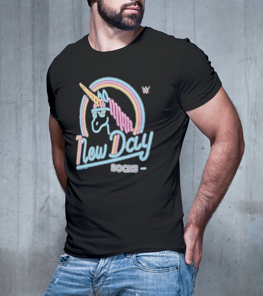The New Day WWE Neon Unicorn Rocks Ripple Junction T-Shirt