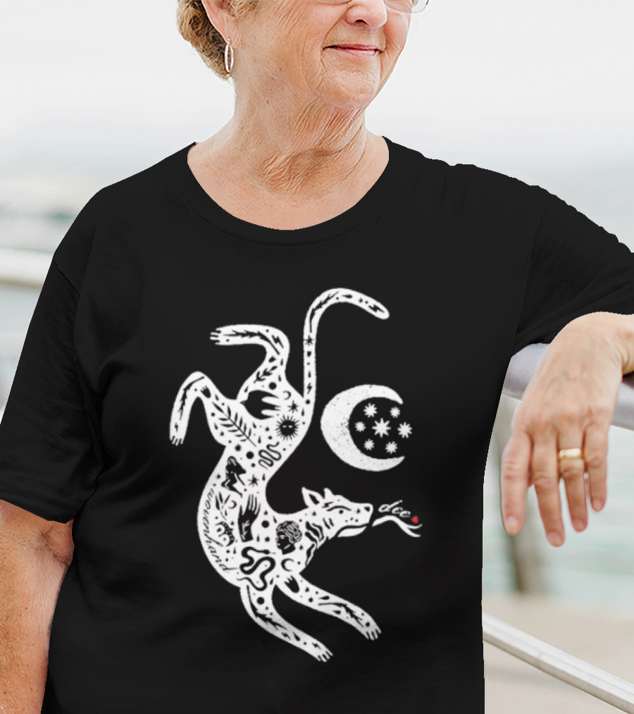 Wovenhand Alchemist Wolf With Stars And Crescent Moon T-Shirt