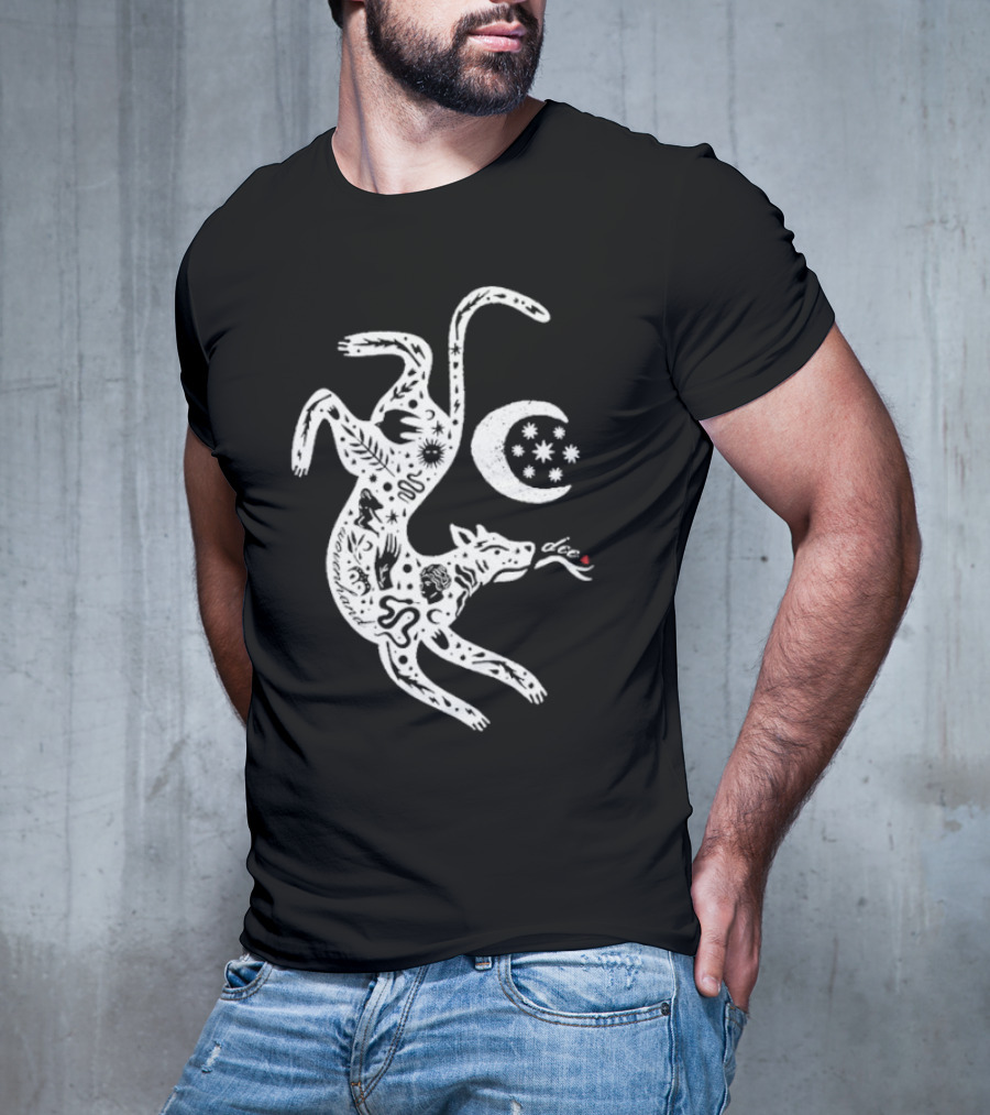 Wovenhand Alchemist Wolf With Stars And Crescent Moon T-Shirt