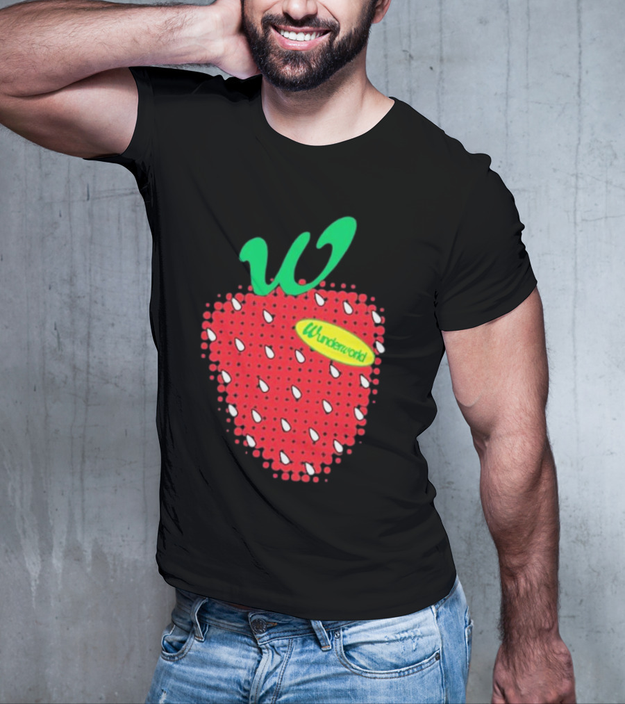 Wunderworld Strawberry Pattern With Green Leaf Initial T-Shirt